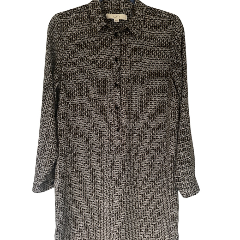 LOFT Black and White Printed Mini Shirt Dress
